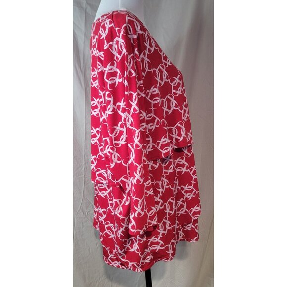 Susan Graver Womens 1X Red White Blouse Top Chainlink Layered 3/4 Sleeve Stretch - Picture 6 of 15